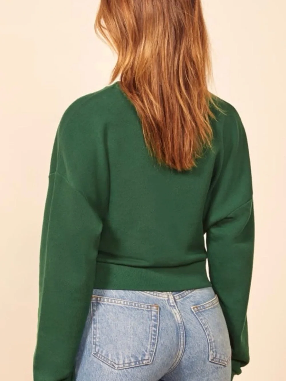 NWT Reformation Jeans Hunter Sweatshirt Cropped in Pine Green Color Size L